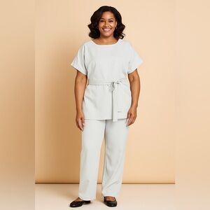 3 piece Short Sleeve Blouse and Pants Set